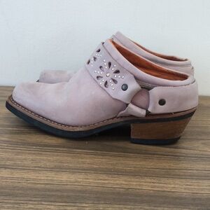 🎀Frye Womens Slip On Western Harness Clogs Mules Light pink laser cut size 6
